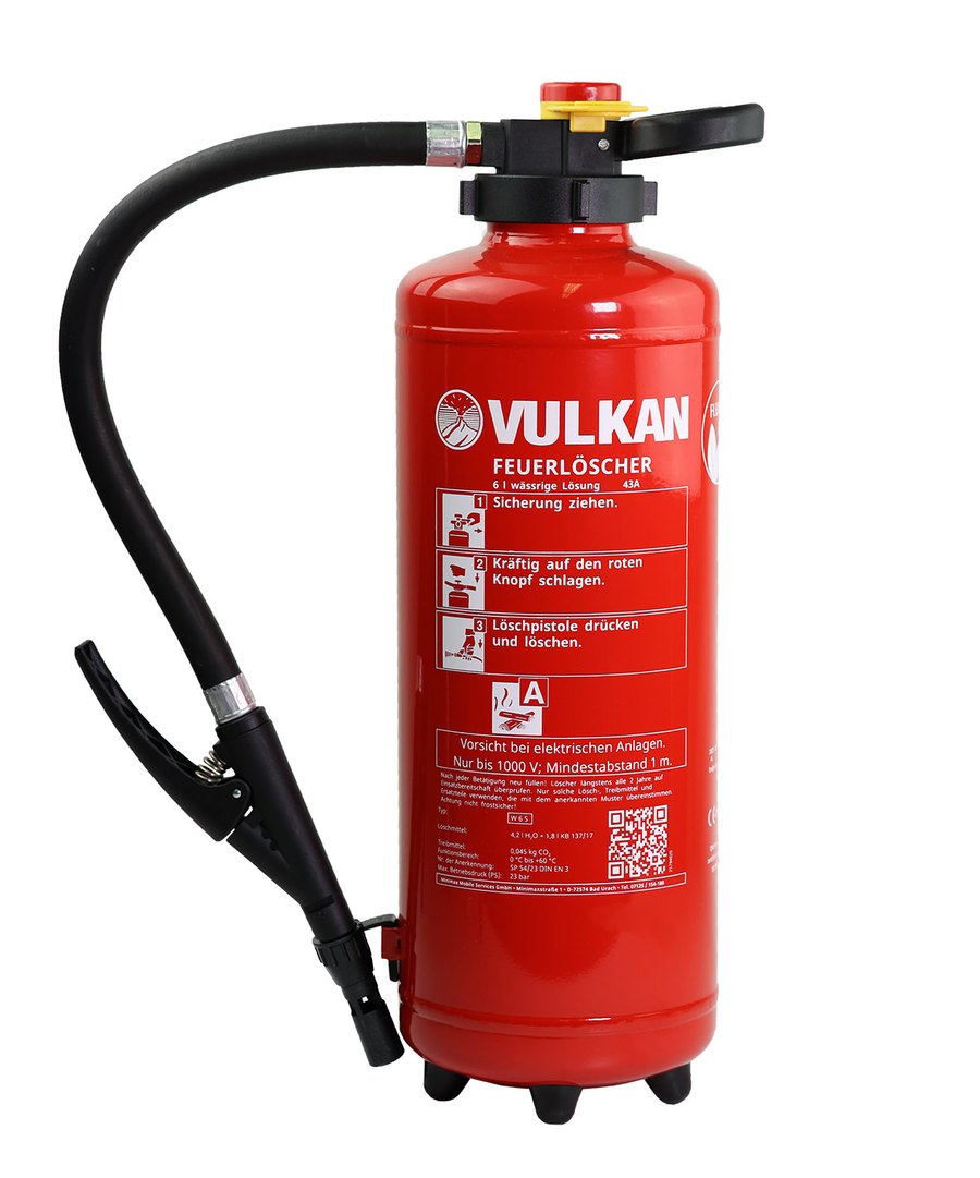 W 6 S – Aufladefeuerlöscher mit wässriger Lösung und Schlagknopfarmatur – VULKAN Feuerlöscher
